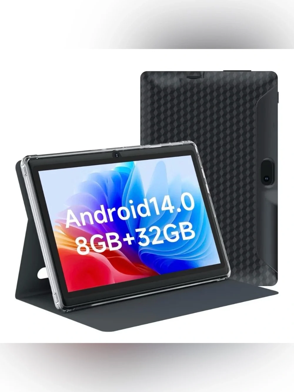 Black 7 inch Android 14 Tablet 8GB RAM 32GB ROM w/ dual camera, bluetooth, WiFi